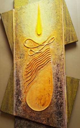 La fiammella della vita n.2    (tecn. mista acrilico su tela mis. cm. 30x80)  2024